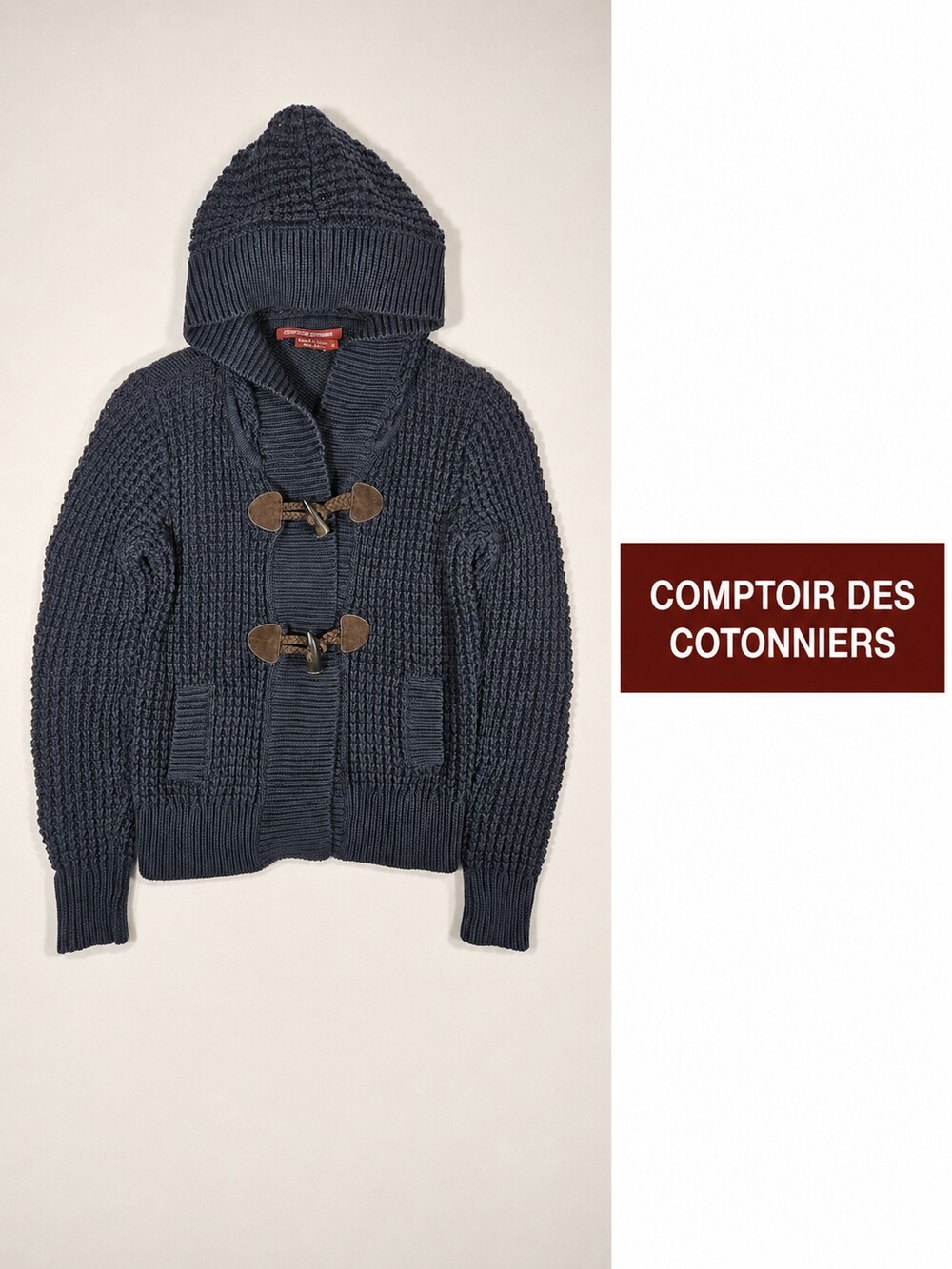 Comptoir des Cotonniers Chunky Knit Hooded Toggle Cardigan – Size 14